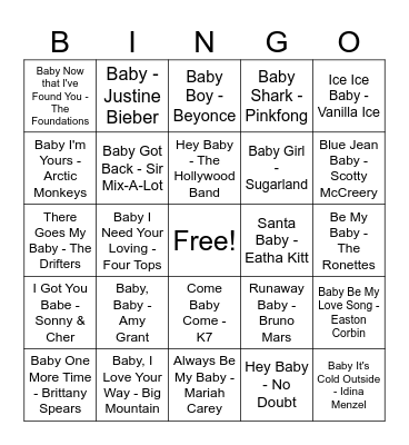 Baby Song Bingo Card