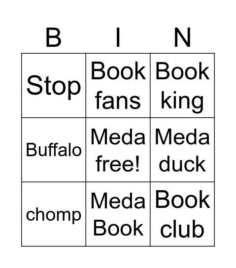 Meda Book Meme Bingo Card