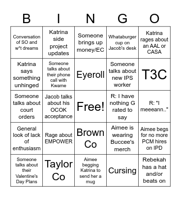February Meeting Bingo Card