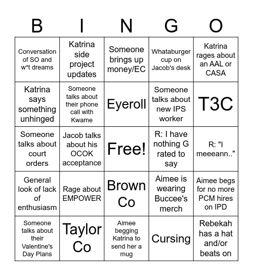 February Meeting Bingo Card