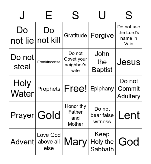 4th Grade Lent Bingo Card