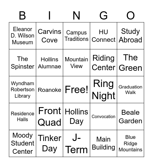Distinguished Scholars BINGO Card