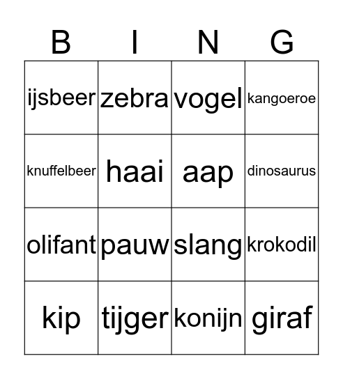 Ark van Noah Bingo Card