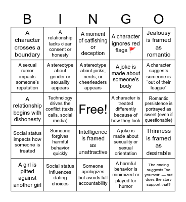 Sierra Burgess is A Loser - Media Literacy Bingo Card