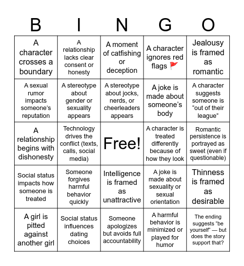 Sierra Burgess is A Loser - Media Literacy Bingo Card