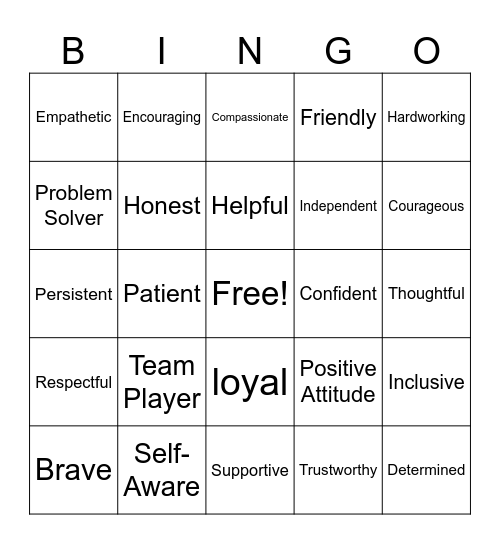 Strengths Bingo Card