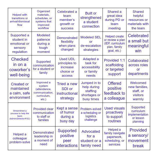 Shout Out Bingo Card