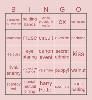 Cupid Bingo Card