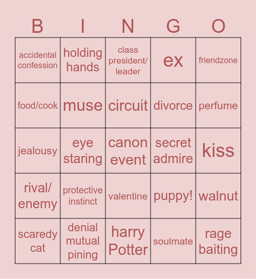 Cupid Bingo Card