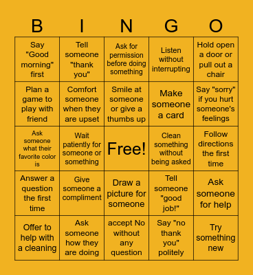 Social Skills BINGO Card