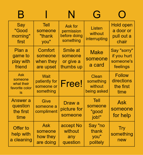 Social Skills BINGO Card