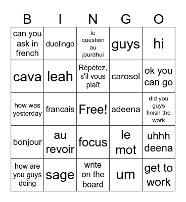 French class bingo Card