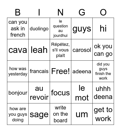 French class bingo Card