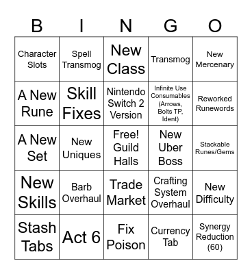 D2R Update Bingo Card Bingo Card