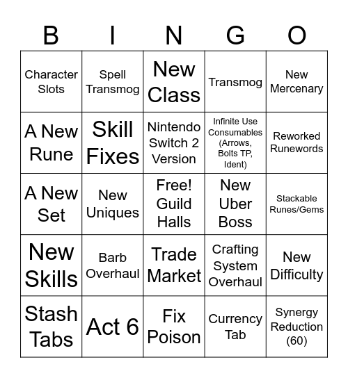 D2R Update Bingo Card Bingo Card