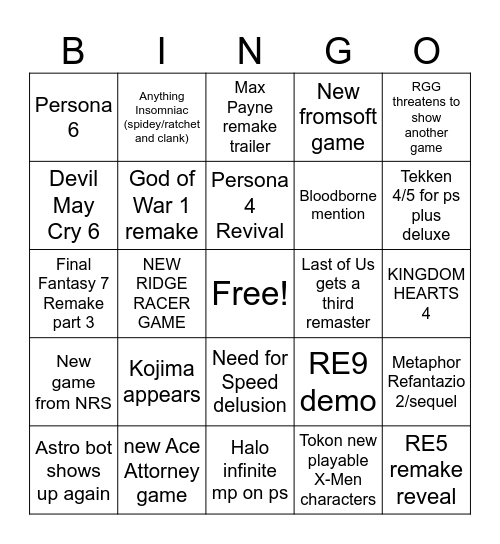 State of Play shenanigans Bingo Card