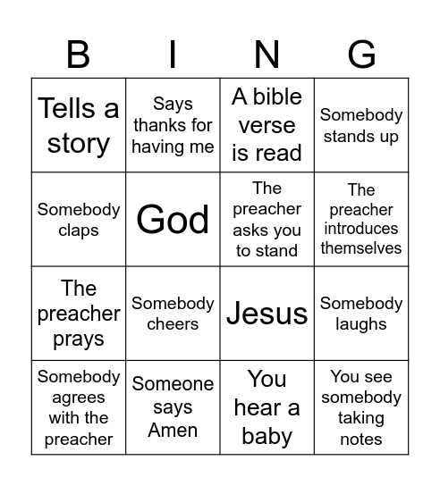 Sermon Bingo Card
