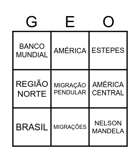 BINGEO Bingo Card