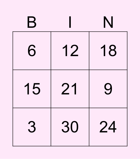 Korrutamine arvuga 3 Bingo Card