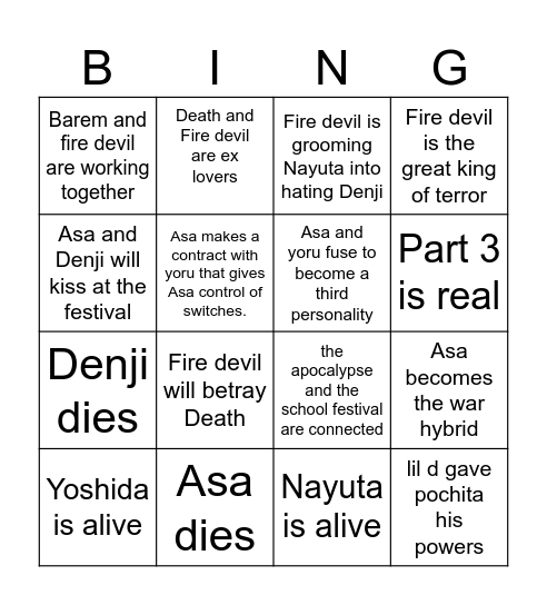 ThisSoAwesome CSM part 2 predictions Bingo Card