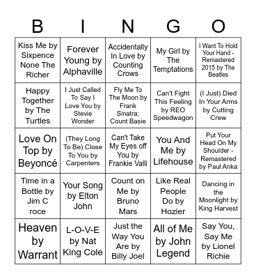 Love Song Bingo Card