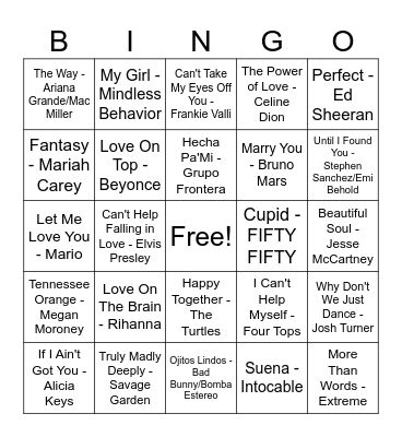 GBHI Valentine's Day Music Bingo Card