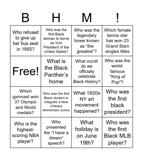 Black Trivia! Bingo Card