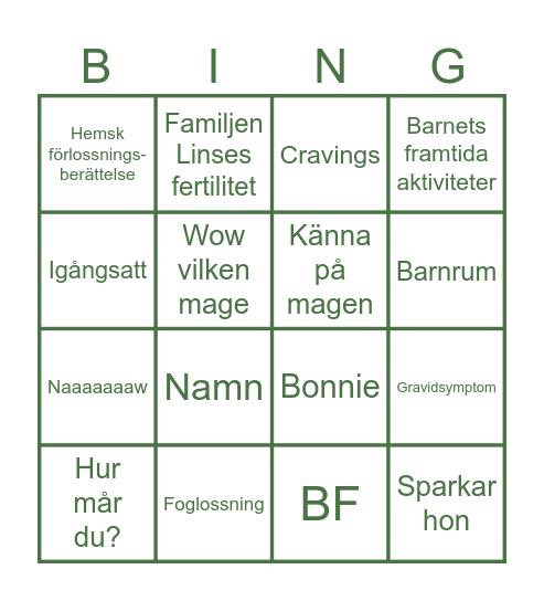 Helenas Baby Shower Bingo Card