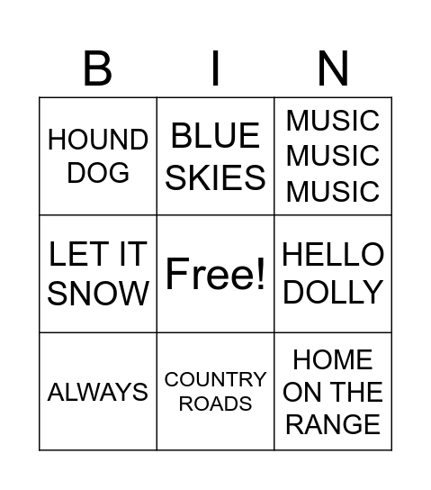 THREE IN A ROW Bingo Card