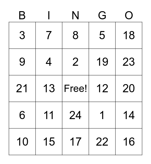 Addition and Subtraction Bingo Card