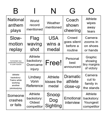 Olympics Bingo Card