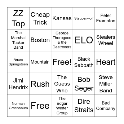 Classic Rock Vol. 2 Bingo Card