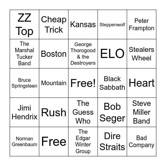 Classic Rock Vol. 2 Bingo Card