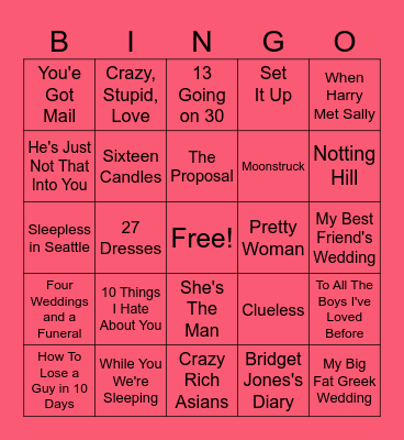 ROM COM BINGO Card