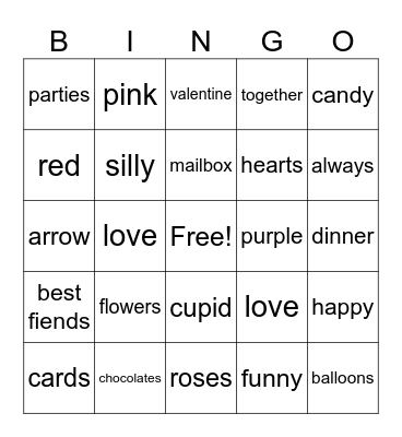 Valentines Day Bingo Card