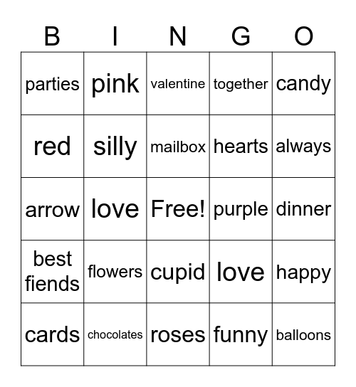 Valentines Day Bingo Card