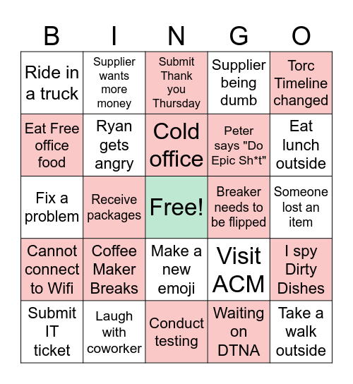 Torc Office Bingo Card