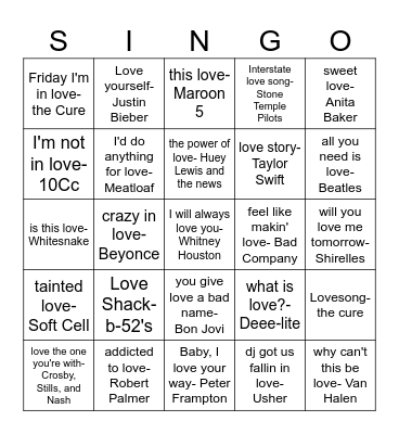 LOVE Mix Bingo Card