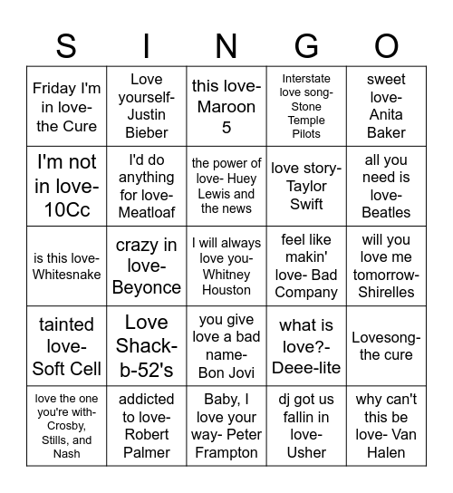 LOVE Mix Bingo Card