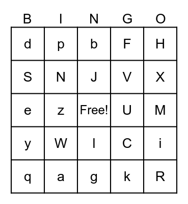 Letters Bingo Card