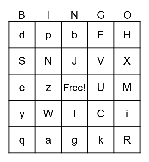 Letters Bingo Card