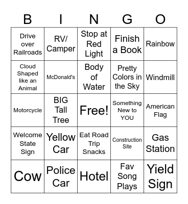 Road Trip Bingo Card
