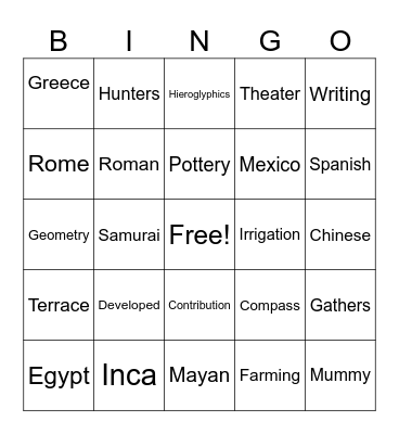 Ancient Civilization Bingo Card