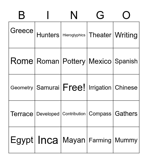 Ancient Civilization Bingo Card