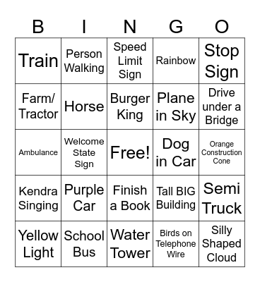 Road Trip BINGO Card