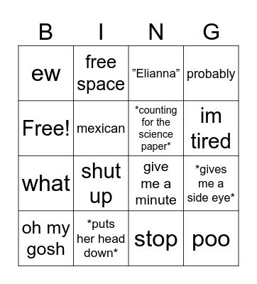 Things Mae says Bingo Card