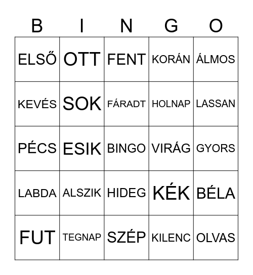 SZÓFAJOK Bingo Card