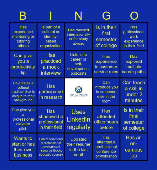Networking With AKPsi Bingo Card