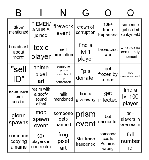 Crystal Realms bingo Card