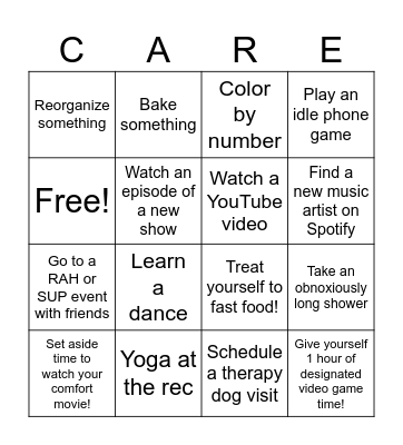 Short & Sweet Self-Care Bingo Card